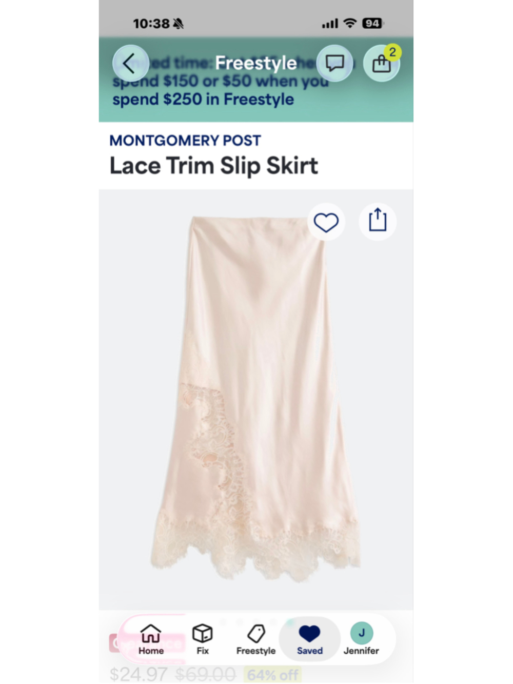 Stitch fix Women's Montgomery Post Lace Trim Slip Skirt, Size M, Beige